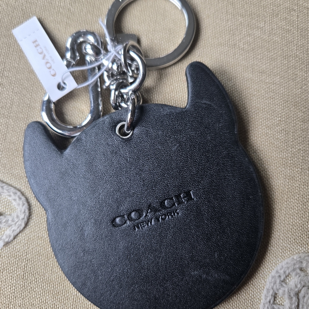 Coach Black Leather Frisky Devil Emoji Keychain/Bag Charm - Picture 2 of 2